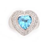 A topaz and diamond heart-shaped cluster ring,