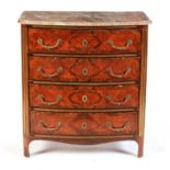 A Régence style walnut and canewood banded bowfront chest