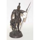 An early 20th C bronzed spelter figure of a Centurion