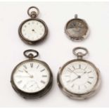 Four silver and white-metal cased pocket and fob watches.