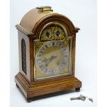 A 19th C German oak cased bracket clock.
