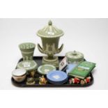 A collection of 20th Century green and blue Wedgwood jasper ware