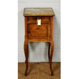 A French marble topped walnut bedside cabinet