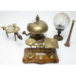 A late 19th C brass table bell, and other brass items