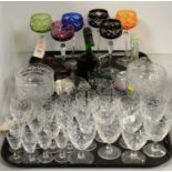 Selection of coloured and cut glass ware