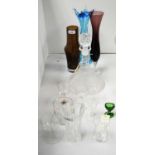 Selection of glass ware including Murano glass vase