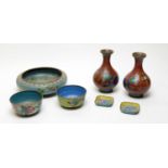 Pair of Chinese cloisonne enamel vases, and other items