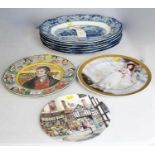 Set of six Liberty Blue plates and others