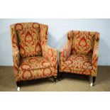 Two Edwardian chairs upholstered in Art Nouveau style fabric