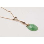 A 1930s jade and pearl lariat necklace.