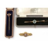 Victorian and Edwardian bar brooches and a stick pin.