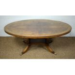 A 20th Century mahogany and brass inlaid reproduction oval coffee table
