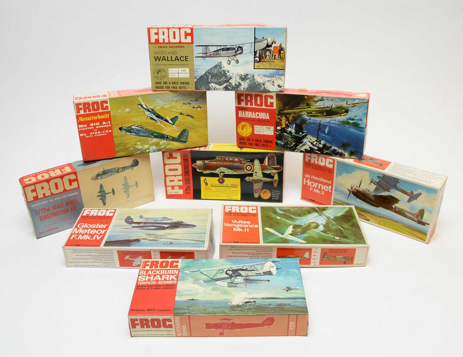 Nine boxed Frog model construction kits.