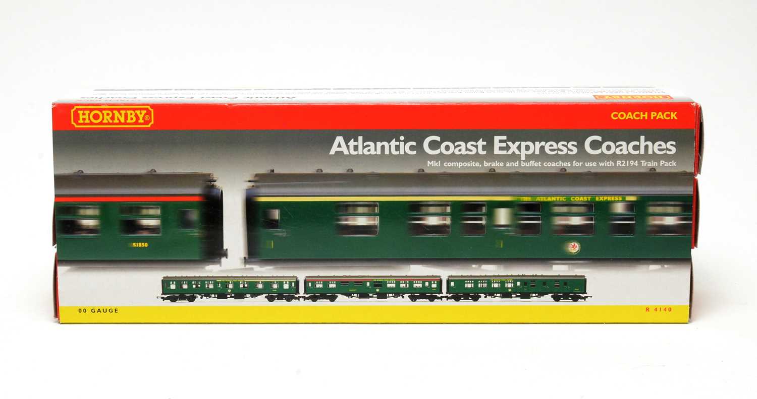 A boxed Hornby R.4140 'Atlantic Coast Express Coaches' 00-gauge coach pack.