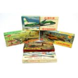 Five boxed Airfix model construction kits.