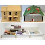 Kit-built doll's house, bungalow and doll's house furniture.