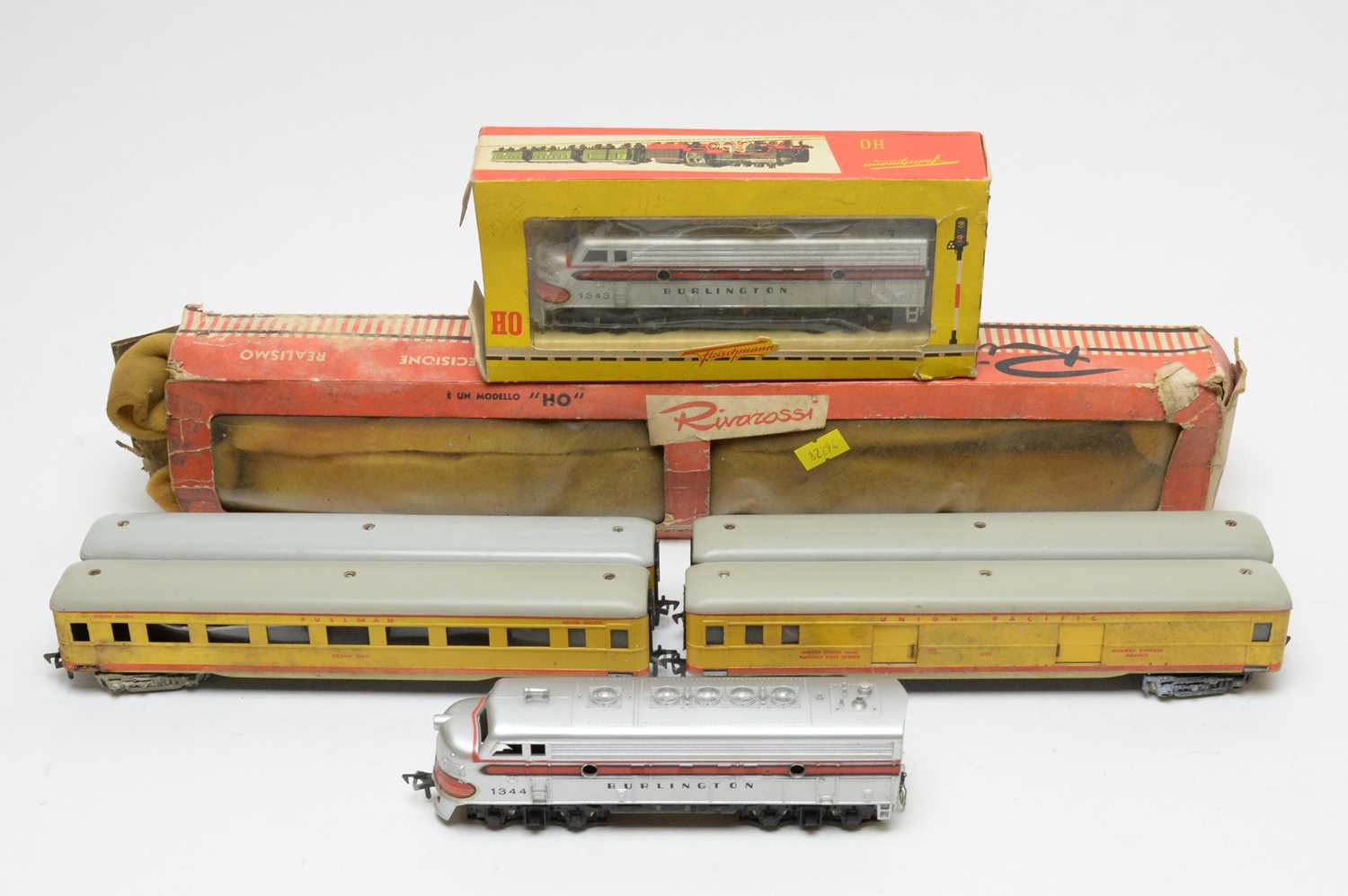 Rivarossi and Fleischmann 00-gauge trains and carriages.