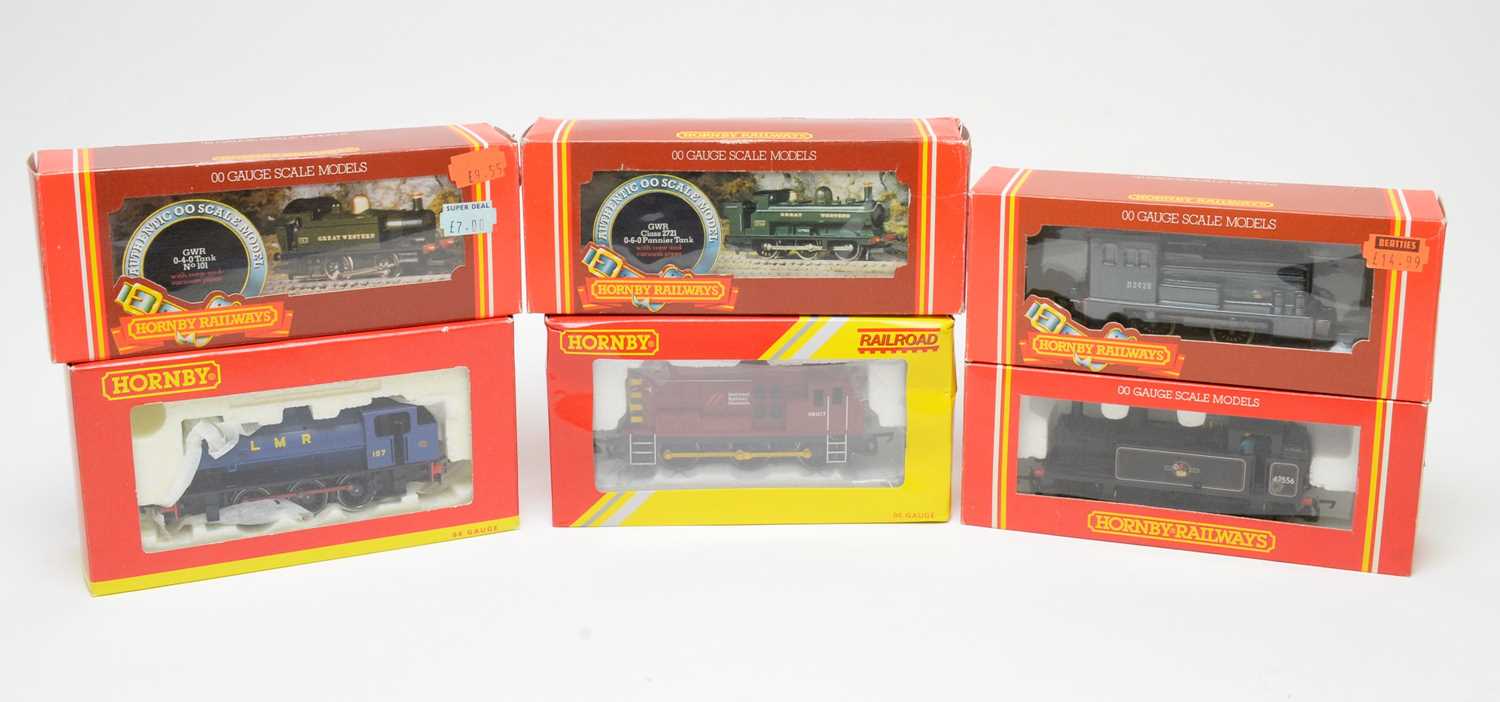 Six boxed Hornby 00-gauge locos.