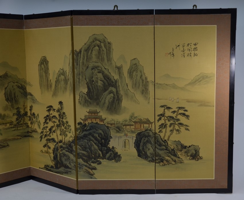 A 20th century Japanese folding screen, Byobu - Image 3 of 7