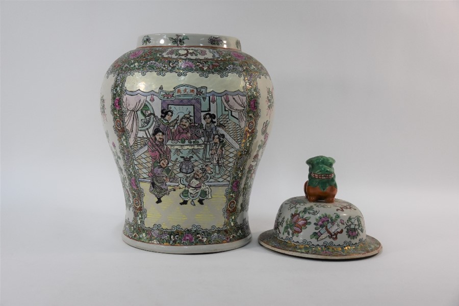 A large 20th century Chinese famille rose baluster jar with domed cover - Image 2 of 6