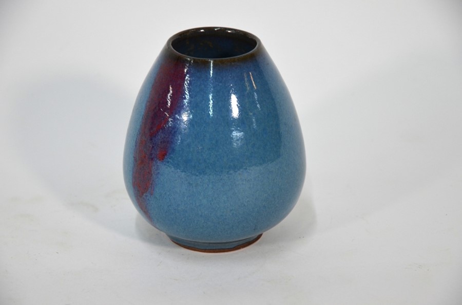 A Chinese Jun Yao style 'lotus-bud' water pot, blue purple splashed glaze