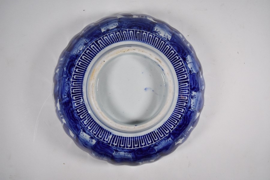 A 19th century Japanese blue and white floriform punch bowl - Image 4 of 4