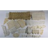 Box of crochet lace including edgings and broderie anglaise type cotton fabric
