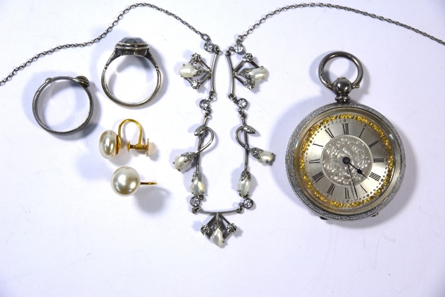 A Victorian silver pocket watch, Arts & Crafts necklace and other items - Image 2 of 4