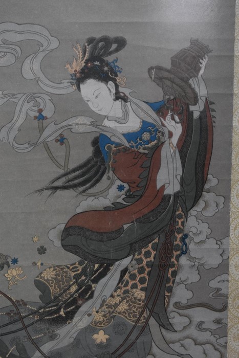 A Chinese coloured woodblock print, 95 cm x 48 cm - Image 3 of 4