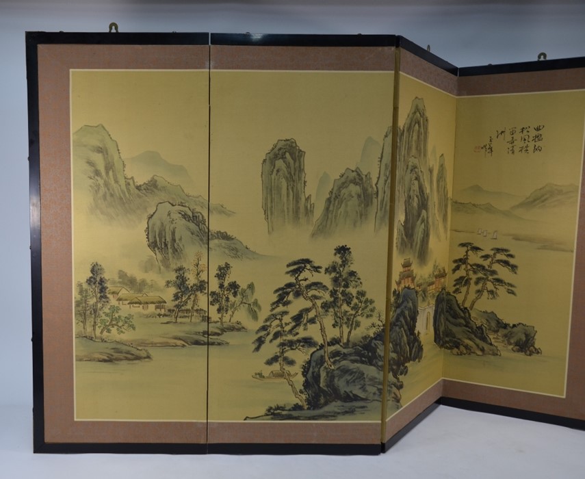 A 20th century Japanese folding screen, Byobu - Image 2 of 7