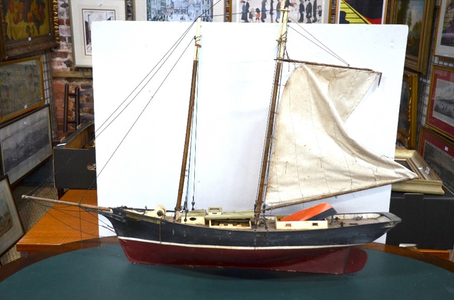A scratch-built model of a two-masted fishing smack