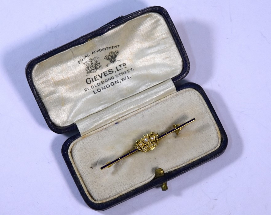 A pearl set Naval crown brooch