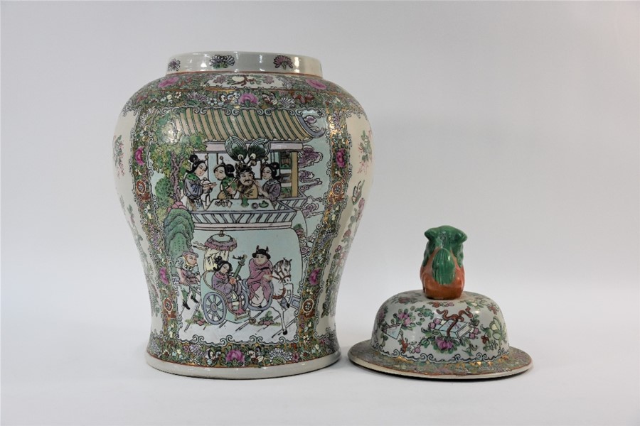 A large 20th century Chinese famille rose baluster jar with domed cover - Image 3 of 6