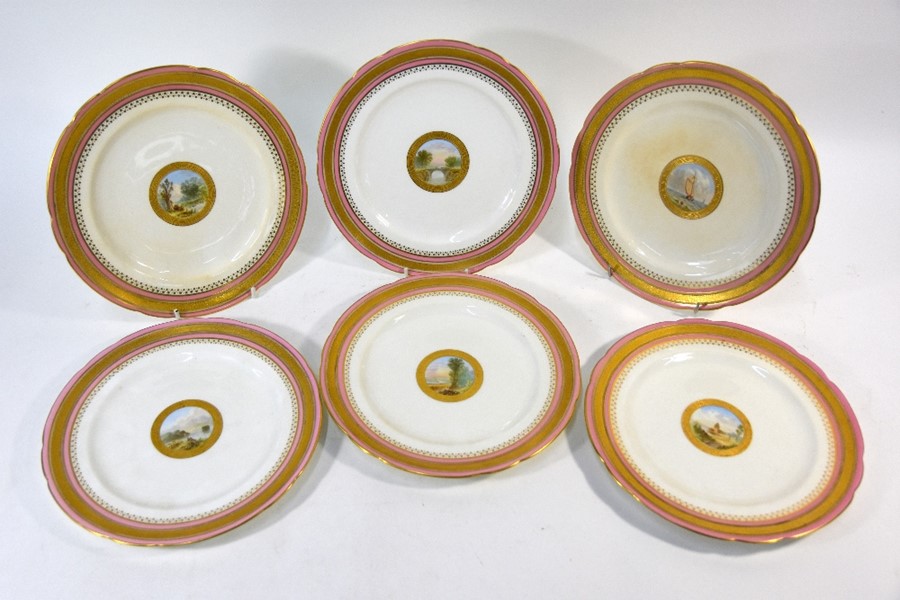 A set of six Victorian Minton china cabinet plates