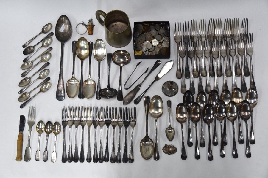 Set of EP Hanoverian flatware, etc.