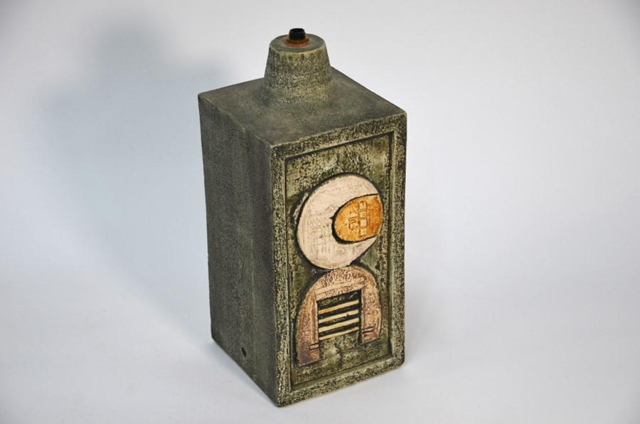 A Troika lamp with incised and textured abstract decoration