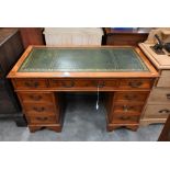 Reproduction yew-finish pedestal desk