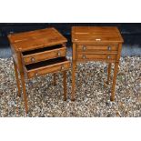 A pair of reproduction yew-finish bedside tables