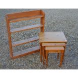 A pine nest ot three tables to/w an open bookcase