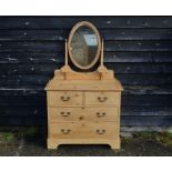 A pine mirror backed dressing chest