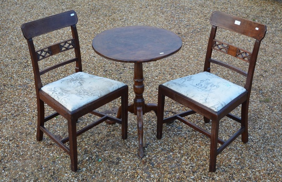 A pair of 19th century country chairs to/w a tilt-top occasional table (3)