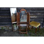 Two mirrors, mahogany stool and oak drop leaf table (4)
