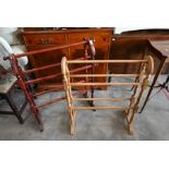 Two vintage turned wooden towel rails