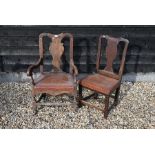 A harlequin set of six oak dining chairs