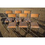Six vintage steel and plywood stacking school chairs