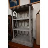 A grey painted Oka open bookcase