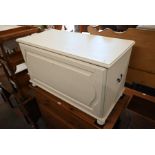 A pine cream painted blanket chest/coffer with brass side handles