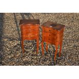 A pair of French style hardwood three drawer bedside chests