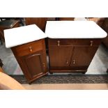 A mahogany marble top side cabinet