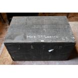 An antique painted pine iron bound trunk